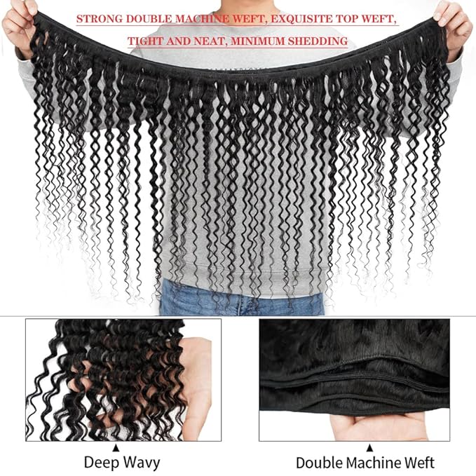 Deep Wave Human Hair Bundles Brazilian Virgin Hair 22 inch Deep Wave Bundles 100% Unprocessed Natural Black Color Bundles human hair for Women