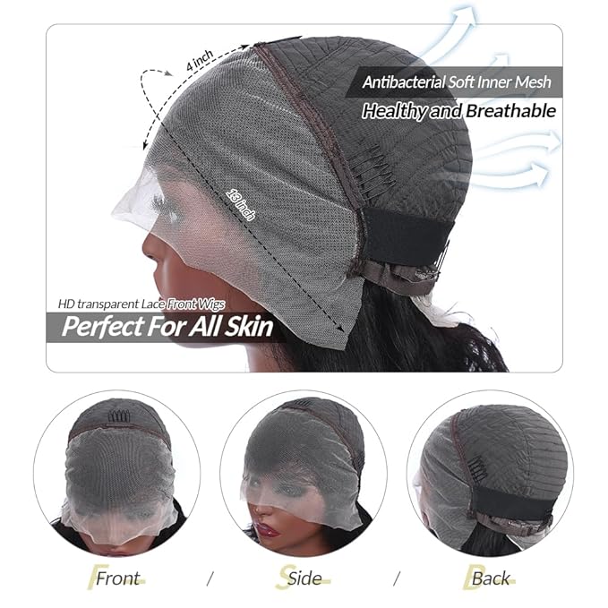 13x4 HD Lace Front Wigs Human Hair Glueless Wig Human Hair Pre Plucked 180 Density Body Wave Lace Frontal Wigs Human Hair for Black Women Natural Black Color 26Inch