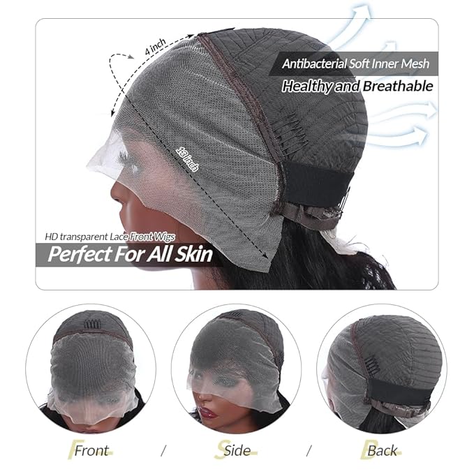 13x4 HD Lace Front Wigs Human Hair Glueless Wig Human Hair Pre Plucked 180 Density Body Wave Lace Frontal Wigs Human Hair for Black Women Natural Black Color 24Inch