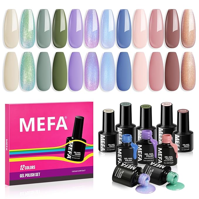 MEFA Gel Nail Polish Set 12 Colors Summer Tropical Breeze Collection Chameleon Gel Polish Kit Blue Green Purple Soak Off Nude Brown Manicure Gifts for Women Girl DIY Salon Home