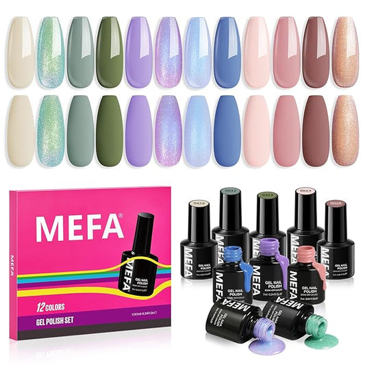 MEFA Gel Nail Polish Set 12 Colors Summer Tropical Breeze Collection Chameleon Gel Polish Kit Blue Green Purple Soak Off Nude Brown Manicure Gifts for Women Girl DIY Salon Home