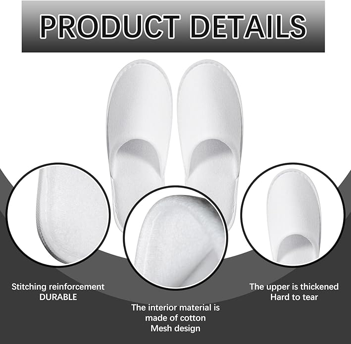 30Pairs disposable slipper disposable slippers for guests hotel slippers spa slippers Pack for Hotel, Spa, Travel, Shoeless Home, White Closed Toe (US Men Size 10, Women 11)