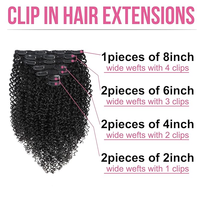 Clip in Hair Extensions Real Human Hair Kinky Curly Clip ins Hair Extensions for Women 7Pcs 120g/Set 24Inch Clip on Hair Extensions Double Weft Brazilian Remy Natural Black OQ Human Hair