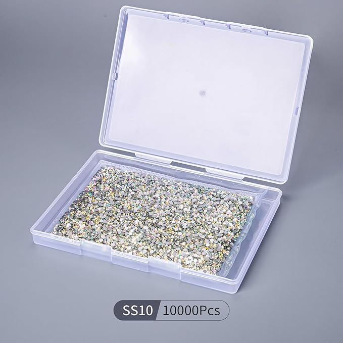 10000PCS Crystal AB Rhinestones Bulk, Flat Back Crystal Glass Stone Round Gems,SS10, 2.7-2.9mm