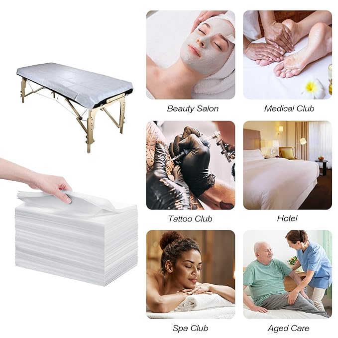 100Pcs Disposable Bed Sheets,31''x71'' Waterproof Massage Table Sheet Protector Non Woven Fabric Bed Cover for Massage Therapy Tattoo Beauty Salon Hotels Esthetician (White)