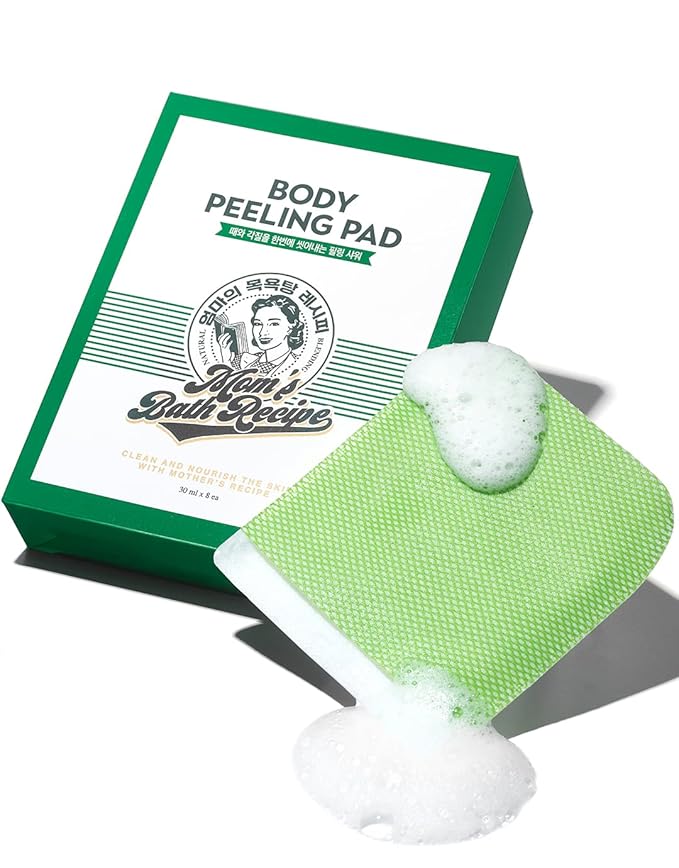 Mom’s Bath Recipe Body Peeling Pad Original, All in One Bubble Body Wash & Scrub Gloves with Honey & Yogurt, Exfoliating Mitts for Dead Skin Cells, Skin Retexturizing Pads, 8 Sheets