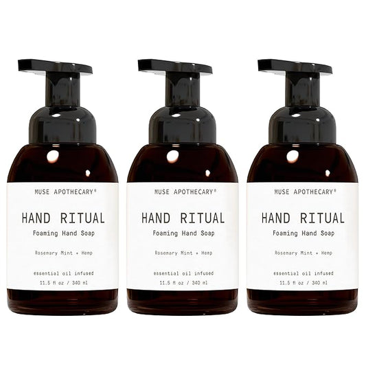 Muse Apothecary Hand Ritual - Aromatic and Nourishing Foaming Hand Soap, Infused with Natural Aromatherapy Essential Oils - USDA Certified Biobased - 11.5 oz, Rosemary Mint + Hemp, Pack of 3