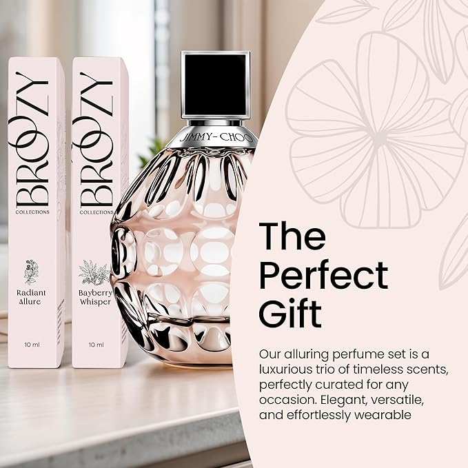 Broozy Collections - Perfume Set for Women | Bundle of 1 Designer Fragrance Jimmy-Choo Eau de Parfum (100ml/3.4oz) and 2 Broozy Mini Scent Samples for Women (10ml each) | Luxury Perfume Gift Set