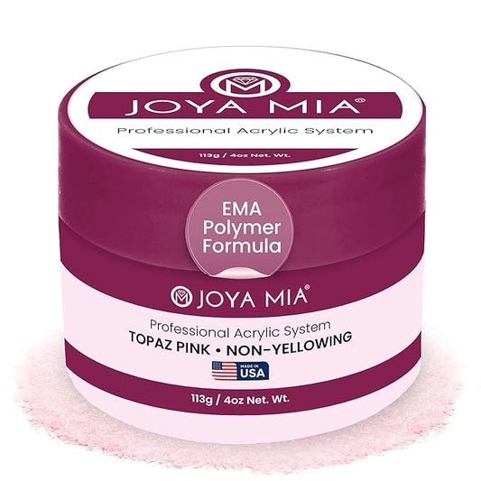 Joya Mia Acrylic Powder for Nails, MMA-Free, Super Adhesion Professional Powder for Flawless & Long-Lasting Nail Enhancements, Easy Application, Vibrant & Stunning Colors - Topaz Pink, 4 oz