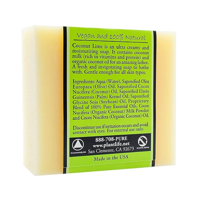 Plantlife Coconut Lime 3-Pack Bar Soap - Moisturizing and Soothing Soap for Your Skin - Hand Crafted Using Plant-Based Ingredients - Made in California 4oz Bar