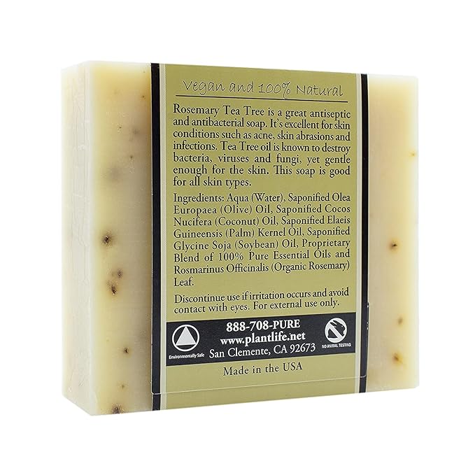 Plantlife Rosemary Tea Tree 3-Pack Bar Soap - Moisturizing and Soothing Soap for Your Skin - Hand Crafted Using Plant-Based Ingredients - Made in California 4oz Bar