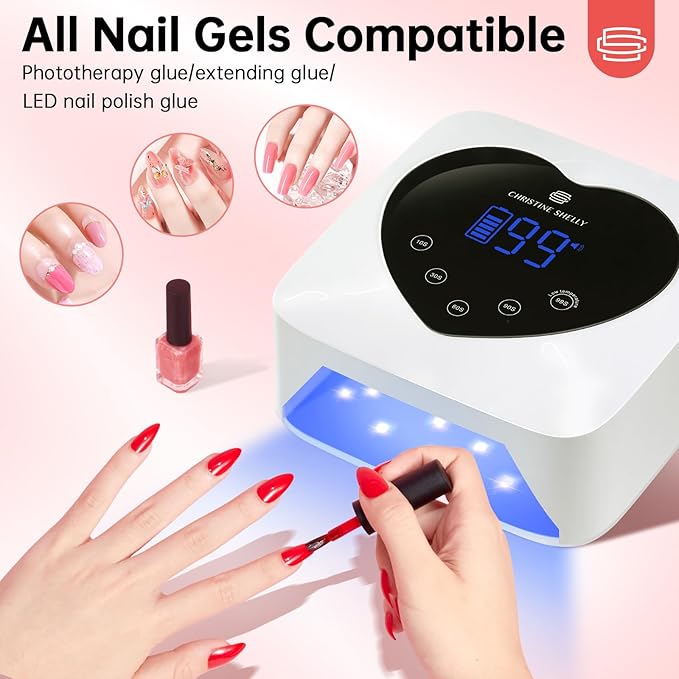 UV Light for Gel Nails, 72W Rechargeable Wireless Nail Lamp Gel Polish Light with 5 Timer Setting Professional Quick Dry Curing Lamp with Display Auto Sensor for Salon & Home, White