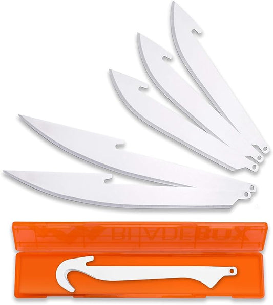 OUTDOOR EDGE 3.5" RazorSafe Replacement Knife Blades - 6 Piece Combo Set (3 Drop-Point, 2 Boning/Fillet, 1 Gutting Blades) Plus Blade Storage Box