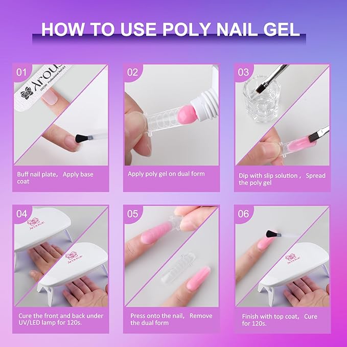 Poly Nail Gel Kit, 15ml*4pcs Nail Extension Gel, Soft Pink Glitter Builder Nail Gel with Top and Base Coat, Slip Solution, Nail Lamp&Drill DIY Salon at Home for Beginner and Professional