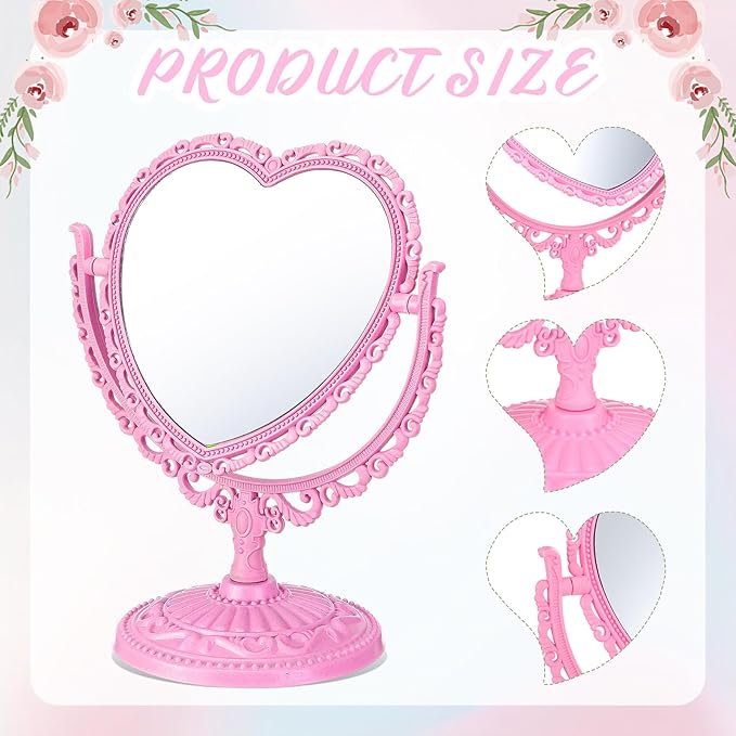 8 Sets Spa Party Mirror 8 Heart Makeup Mirror for Spa Sleepover Slumber Birthday Party Favor Supplies(Pink)