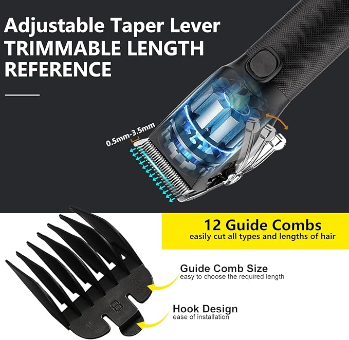 Mens Hair Clippers for Men, Electric Barber Clippers Set, Nose Hair Beard Trimmer, Hair Cutting Barber Clippers with Guards, T Liners Edgers Clippers for Mens (Black)