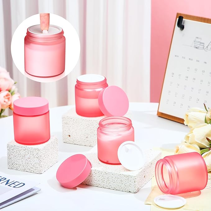 Norme 48 Pcs 4 oz Glass Jars with Lids Leakproof Round Airtight Empty Cosmetic Jars with Inner Liners Lid for Storing Lotions Powder Ointments Candle Making (Pink)