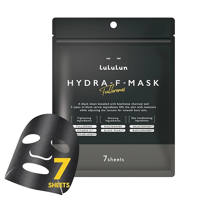 Lululun 7 EA Black Facial Sheet Mask for Rough & Dull Skin Women & Men, Exfoliating Daily Face Sheet Mask, Black Peal& Honey& Cummins Seed Extract, Japanese Pore Deep Cleansing Skincare, Hydra F