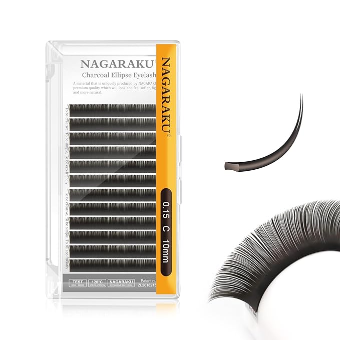 NAGARAKU Double Tips Flat Ellipse Eyelash Extensions Supplies 0.15 C curl 10mm Natural Charcoal Color Faux Mink Super Soft Split Tips Lash Individual Lashes