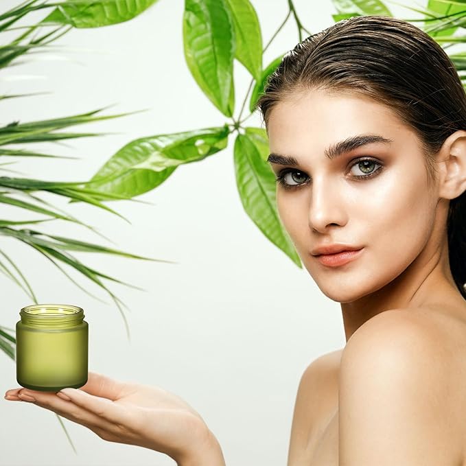 Norme 24 Pcs 4 oz Glass Jars with Lids Leakproof Round Airtight Empty Cosmetic Jars with Inner Liners Lid for Storing Lotions Powder Ointments Candle Making (Pea Green)