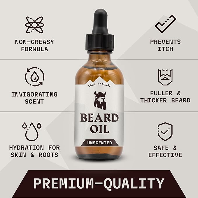 Striking Viking Beard Oil for Men - 2 Fl Oz, Unscented - Naturally Derived Conditioner with Almond, Tea Tree, Argan & Jojoba Oil for Beard Growth, Softening & Moisturizing