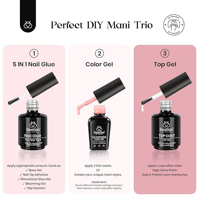 Beetles Gel Nail Kit 600Pcs Long Coffin Nail Tips with Pink Gel Polish Top Coat,15 Sizes Soft Clear Press on Nails 5 In 1 Nail Glue Uv Lamp Easy Nail Extension Set for Women