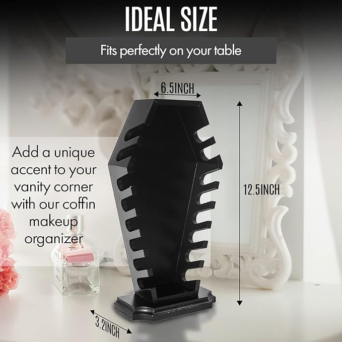 Coffin Eyeshadow Palette Organizer - Spooky Halloween Decor for Bathroom and Bedroom - Gothic Wooden Coffin Makeup Organizer for Vanity for Oddities - Witchy Gifts for Women