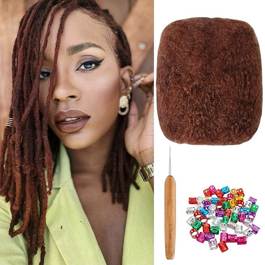 Afro Kinkys Bulk Human Hair for Dreadlock Extensions,Repair Locs, Twists and Braids, 30 Gram Each Package 100% Human Hair Afro Kinky Bulk Can be Dyed and Bleached (Auburn 30# 8inch)
