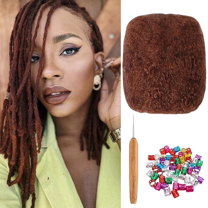 Afro Kinkys Bulk Human Hair for Dreadlock Extensions,Repair Locs, Twists and Braids, 30 Gram Each Package 100% Human Hair Afro Kinky Bulk Can be Dyed and Bleached (Auburn 30# 8inch)