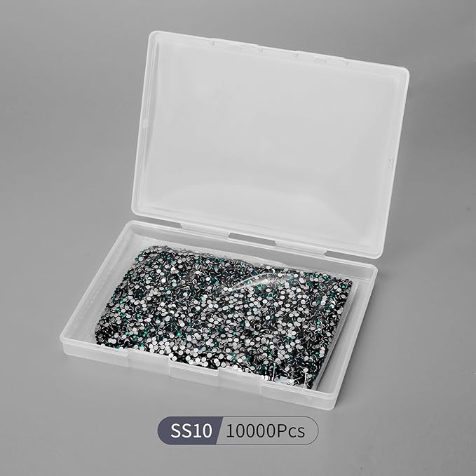 10000PCS Emerald Rhinestones Bulk, Flat Back Crystal Glass Stone Round Gems,SS10, 2.7-2.9mm