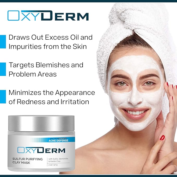 Sulfur Purifying Clay Mask- Deep Pore Cleansing Treatment. Clears Away Acne Blemishes, Clogged Pores, Scars, Oily Skin, Whitehead & Blackhead Pimples for Face & Body with Natural Healing.