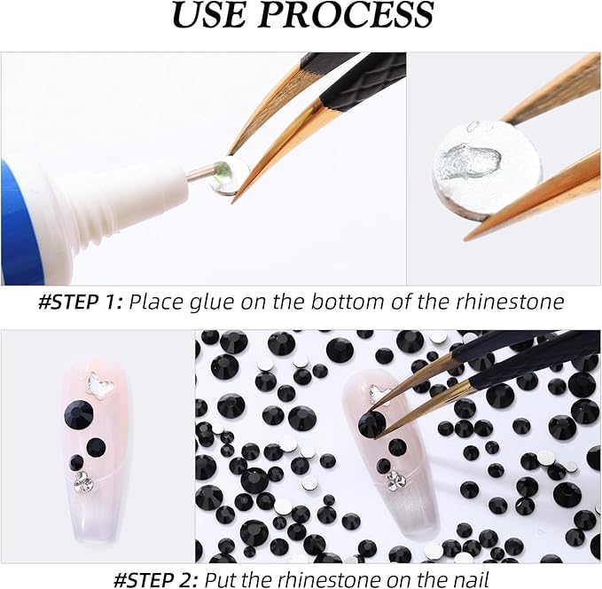 Black Flatback Rhinestones, Glass Rhinestones for Nail Art and Craft, Glue Fix, Loose Crystal Gemstones(Black, SS10, 2880pcs, 2.7-2.8mm)