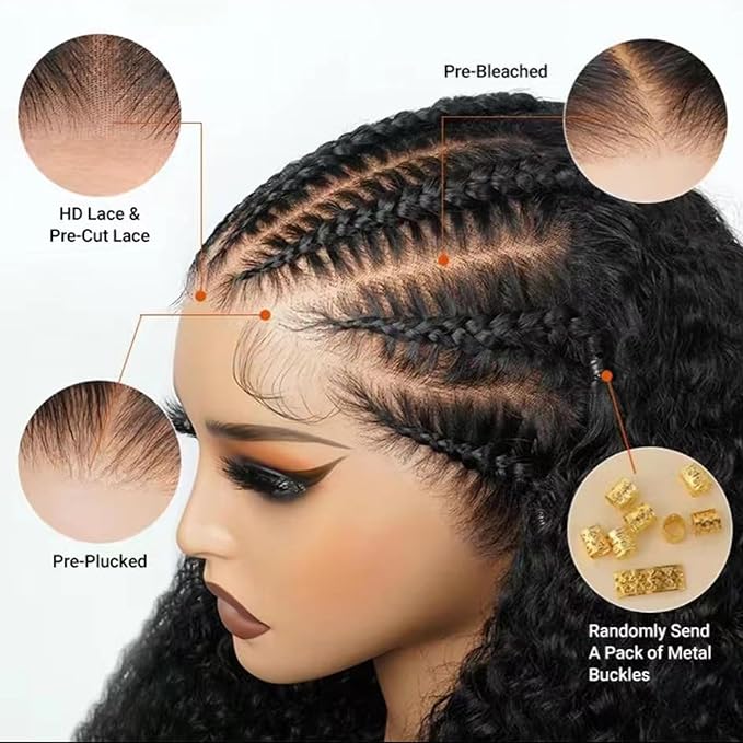 26inch Lace Front Wigs Human Hair Curly Wigs Pre Plucked 200% Density 13X6 HD Transparent Lace Frontal Braided Human Hair Wig Brazilian Deep Wave Lace Front Wigs Human Hair with Baby Hair