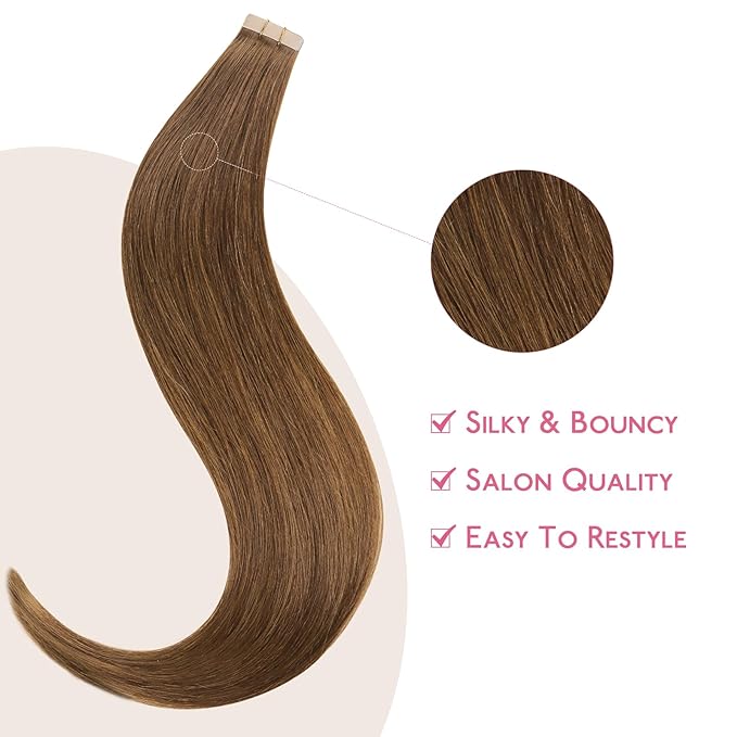 WENNALIFE Tape in Hair Extensions 10pcs 20g 10 inch Remy Invisible Tape Ins Straight Light Auburn Brown Colored Soft Real Human Hair Refill Set
