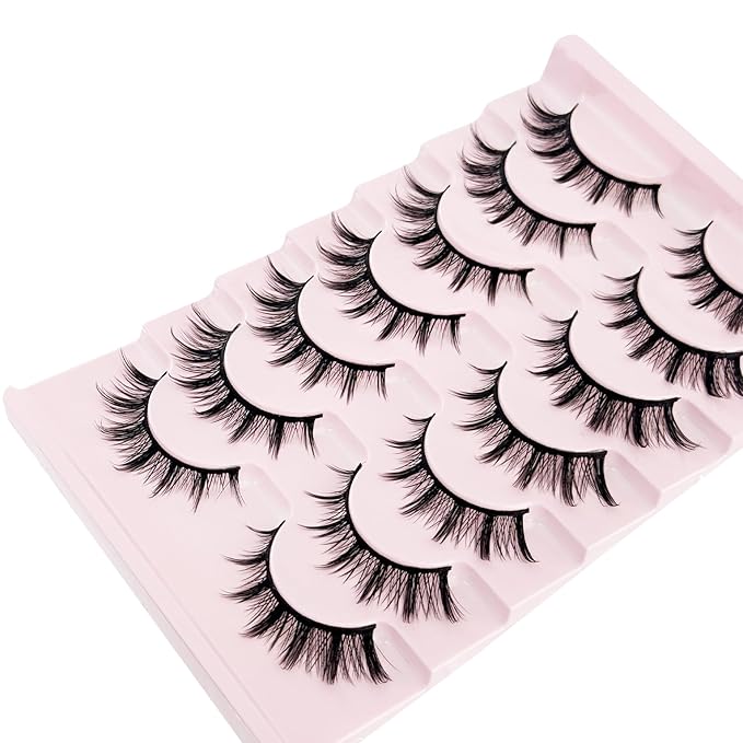 Manga Lashes Cat Eye Lash NINGLASH False Eyelashes Natural Look Wispy Fake Eyelash 13mm Faux Lashes Strips 7 Pairs Lash Pack