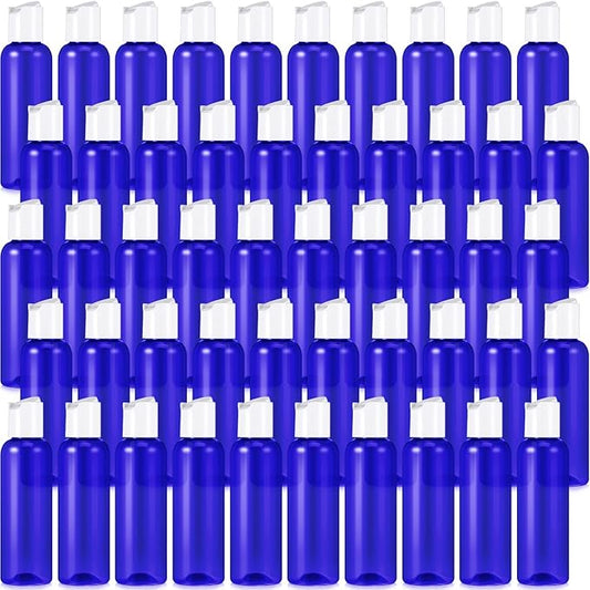 50 Pcs 4oz Empty Plastic Travel Bottles with Disc Top Flip Cap Small Travel Size Bottles Blue Refillable Empty Containers for Shampoo Lotion Liquid Body Soap Cream Toiletries