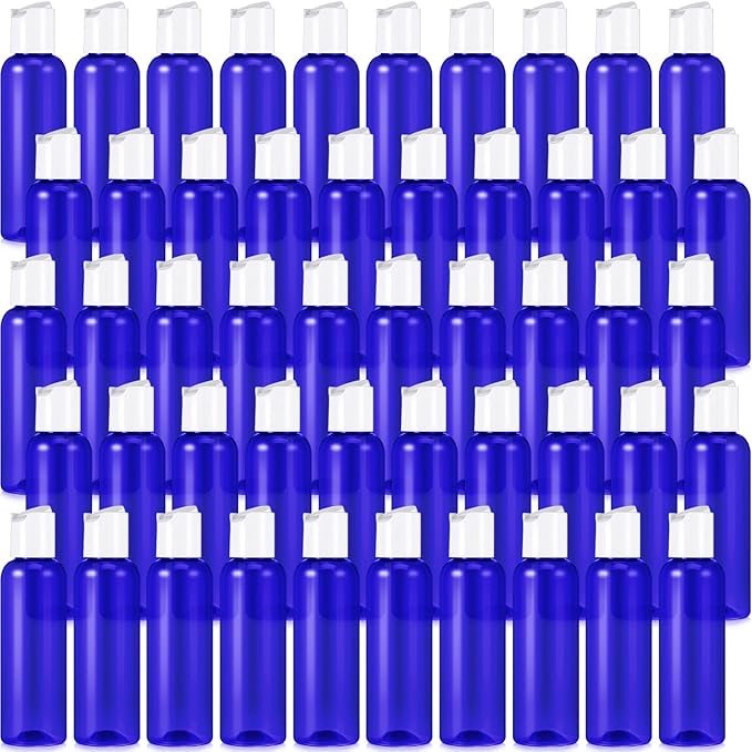 50 Pcs 4oz Empty Plastic Travel Bottles with Disc Top Flip Cap Small Travel Size Bottles Blue Refillable Empty Containers for Shampoo Lotion Liquid Body Soap Cream Toiletries
