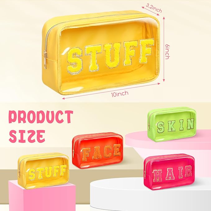 Pinkunn 4 Pcs Preppy Makeup Bags Christmas Chenille Letter Bag Face Skin Hair Stuff Cosmetic Bag Corduroy Makeup Pouch with Zipper Birthday Gifts for Women(Warm Color)