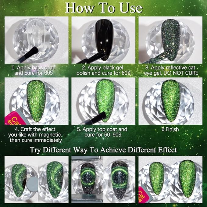 MIZHSE Reflective Glitter 9D Cat Eye Gel Nail Polish, Galaxy Magnetic Gel Polish Set with Magnet Stick, Holographic Chameleon Shimmery Effect Soak Off Nail Art Manicure Kit