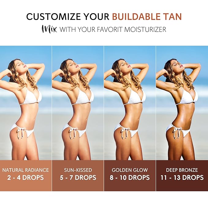 Self Tanning Drops - Sunless Tan for a Sun-Kissed Bronze - Beauty Skin Self Tanner - Gradual Glow for Face and Body - Long-Lasting for a Week, 1.01 Fl Oz