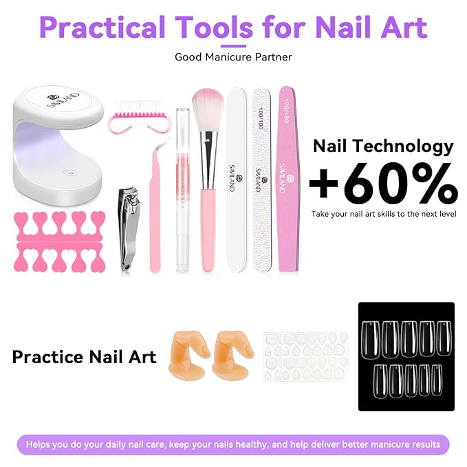 Saviland Acrylic Nail Kit with Drill – Nail Kit Acrylic Set for Nails Extension with Brush Gel Polish Builder Nail Gel Portable U V Light for Home DIY