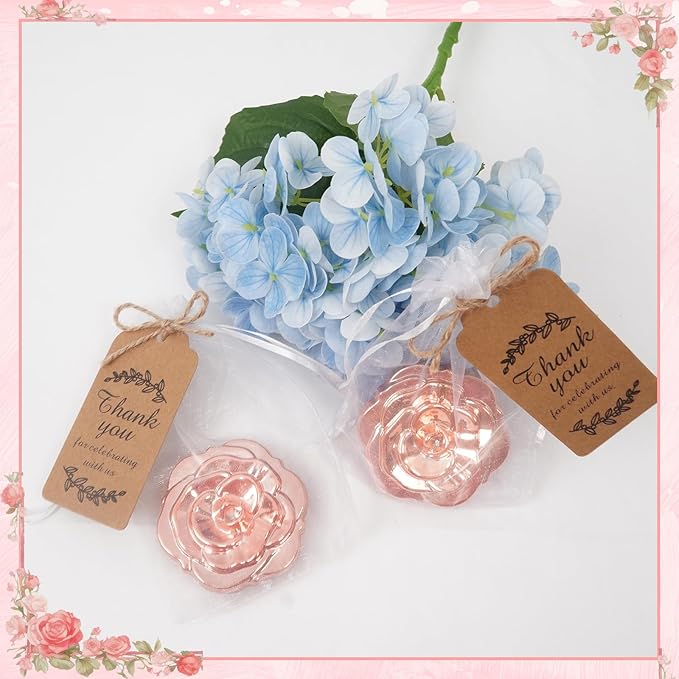 30 Set Rose Compact Mirror Bulk Wedding Favors for Guests Rose Shape Portable Folding Mirrors with Thank You Tag Jute Twine and Organza Bag for Quinceanera Bridal Shower Party Souvenir Gifts,Rose Gold