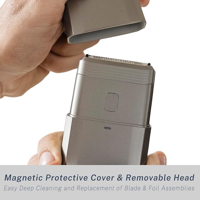 Compact Travel Electric Foil Shavers for Men Face - Portable Electric Razors for Mens Bald Head Body Waterproof Wet/Dry - Dual-Action Blades for Close Shaving - USB-C Rechargeable