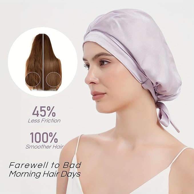 RachelSilk 100% Mulberry Silk Sleep Cap, Grade 6A 19 Momme Silk for Women Hair Care, Silk Night Bonnet with Elastic Stay On Head, Silk Cap after Shower, for Small -Medium Head Size (Lavender)