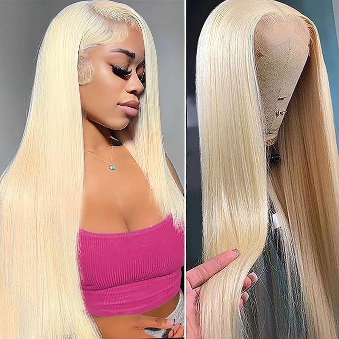 613 Blonde Lace Front Wig Human Hair Pre Plucked with Baby Hair 13x6 HD Transparen Lace Frontal Wig 180% Density Blonde Straight Glueless Wigs Human Hair Natural Hairline 22 Inch Blonde Wig