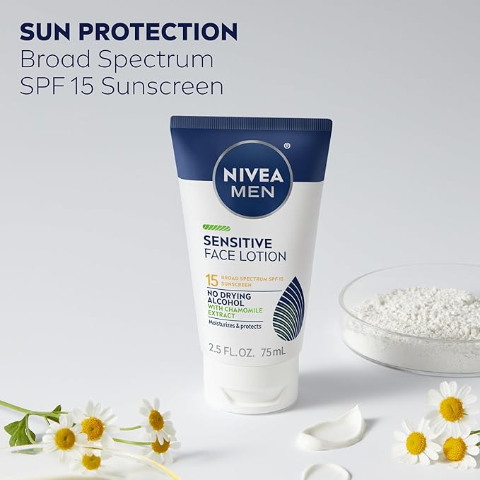 NIVEA MEN Sensitive Skin Care Set for Men, Face Wash, 5 Fl Oz + Body Wash, 16.9 Fl Oz + Shave Gel, 7 Oz + Soothing Post Shave Balm, 3.3 Fl Oz + Face Lotion SPF 15, 2.5 Fl Oz