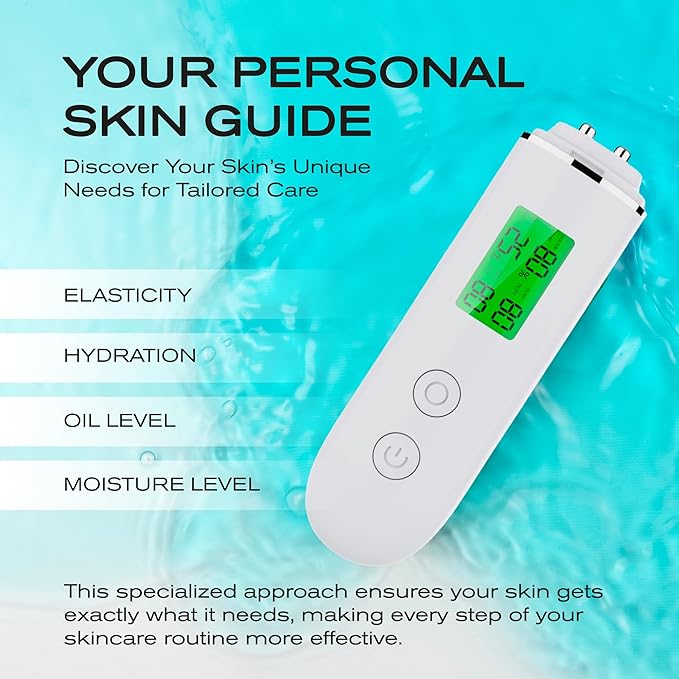Skin Hydration Tester Monitor - Professional Portable Digital Corneometer Facial Moisture Analyzer Meter Tool - Multifunctional Hydration Test and Tracking Device for Skincare with LCD
