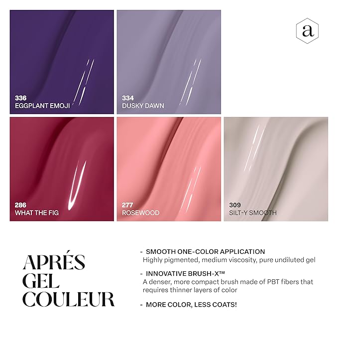 Apres Gel Couleur Combo Set, 5 Color Gel Nail Polish, Bright Nude Pastel Colors with Brush-X Nail Art Brush, 2024 Edition (Set 15)