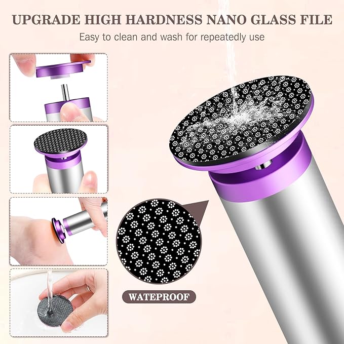 Electric Foot Callus Remover with Nano-Glass Head, 2000mAh Portable Electric Foot File with Upgraded Powerful Metal Gear Motor, Premium Aluminum Electric Callus Remover for Feet, Gifts for Men Women