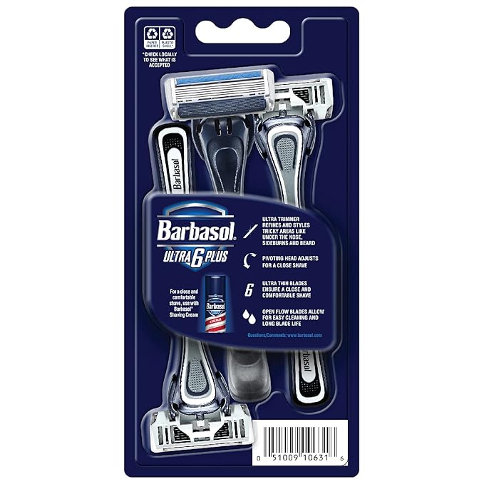 Barbasol Ultra 6 Plus Premium Disposable Razor Value Pack Bundle (3 Packs/9 Total Razors)